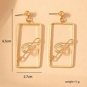 Trendy Music Note  Geometric Loop 14K Gold Plated Drop Earrings